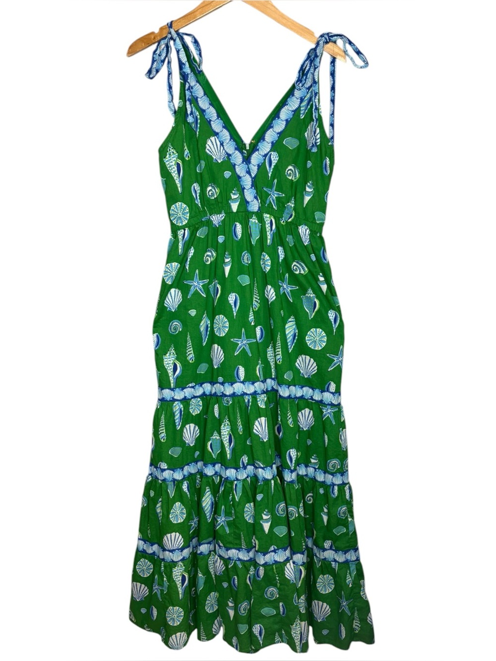 Printfresh maxi dress seashell tiered Green Blue dune dancer women’s size small - Picture 3 of 7